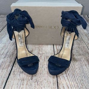 Jimmy Choo Blue Suede Bow Strap Heels Sz 9.5 (39.5)